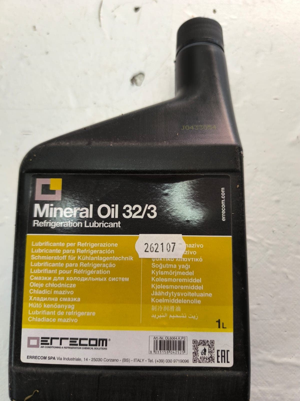 ACEITE MINERAL COMPRESOR REFRIGERACION, 1 LITRO, R600A, OTROS GASES REFRIGERANTES, A262107 - Imagen 1