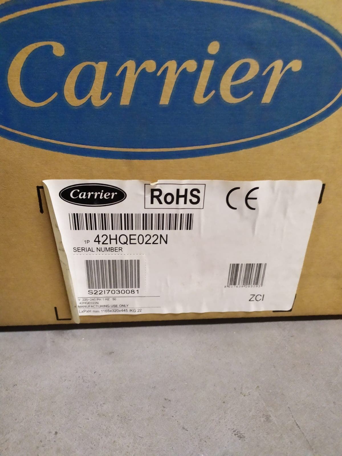 AIRE ACONDICIONADO BOMBA CALOR CARRIER ESPLIT, UNIDAD EXTERIOR Y UNIDAD INTERIOR ESPLIT, (42HQE022N,38YE022) 6536/5418 kc, 220V, R407C, PARA TUBERIAS 3/8-5/8,  42HQE022N - Imagen 1