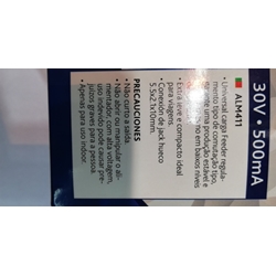 ALIMENTADOR UNIVERSAL, ENTRADA 220V, SALIDA 30V CORRIENTE CONTINUA, 500 MILIAMPERES, JACK HUECO 5,5X2,1X10 MM, 000411 - Imagen 1