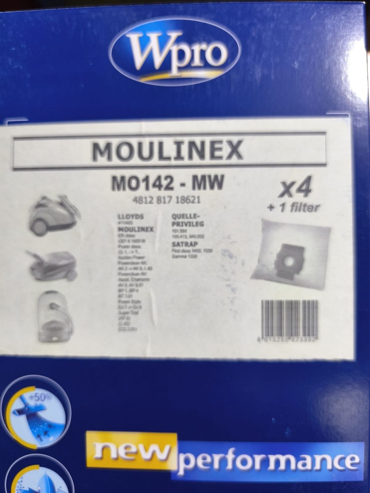 BOLSA ASÌRADOR MOULINEX, PAQUETE 4 BOLSAS + 1 FILTRO, VER FOTO MODELOS, MO142-MW - Imagen 1