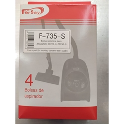 BOLSA ASPIRADOR AEG, ELECTROLUX, ZANUSSI, PAQUETE 4 BOLSAS SINTETICAS, RECAMBIO ALTERNATIVO, AEG Vampyr, GR28S, 9002565423, F735S - Imagen 1
