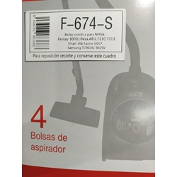 BOLSA ASPIRADOR AEG, FAGOR Y OTRAS MARCAS, VER FOTO MODELOS, CAJA 4 BOLSAS, BOLSA SINTETICA, RECAMBIO ALTERNATIVO,  F-674-S - Imagen 1