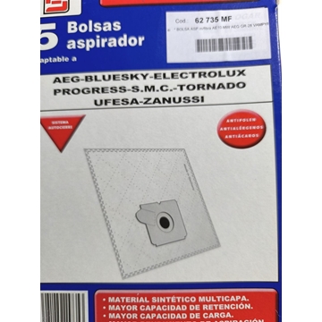 BOLSA ASPIRADOR AEG, PAQUETE 5 BOLSAS MICROFIBRA, GR28, 62735WMF - Imagen 1