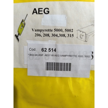 BOLSA ASPIRADOR AEG VAMPYRETTE 5000, CAJA 5 BOLSAS PAPEL, CARTON 119MM, DIAMETRO 38MM, VER FOTO MODELOS, 62514 - Imagen 1