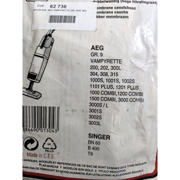 BOLSA ASPIRADOR AEG VAMPYRETTE, CAJA 10 BOLSAS, CARTON 125/112MM, DIAMETRO 39MM, VER FOTO MODELOS, CAJA 10 BOLSAS, GR9 - Imagen 2