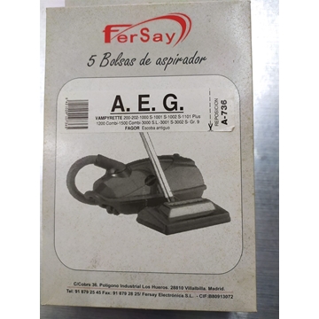 BOLSA ASPIRADOR AEG VAMPYRETTE, FAGOR Y OTRAS MARCAS, VER FOTO MODELOS, CAJA 5 BOLSAS, RECAMBIO ALTERNATIVO,  A736 - Imagen 2