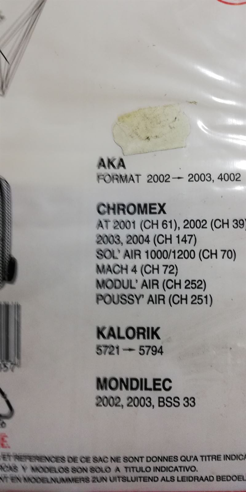 BOLSA ASPIRADOR AKA, CHROMEX, KALORIK, MONDILEC, VER FOTO MODELOS, PAQUETE 10 BOLSAS, RECAMBIO ALTERNATIVO,  AKA20 - Imagen 1
