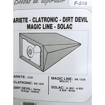 BOLSA ASPIRADOR ARIETE, SOLAC, PAQUETE 5 BOLSAS PAPEL+1 FILTRO, VER FOTO MODELOS Y MARCAS,     F-516 - Imagen 1