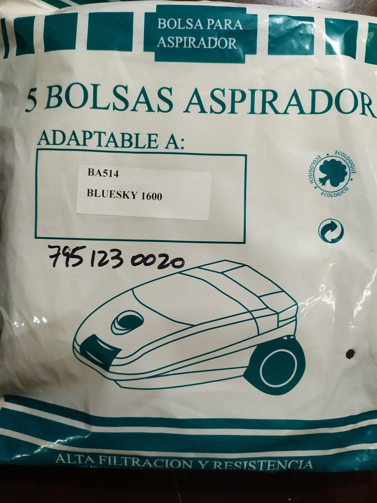 BOLSA ASPIRADOR BLUESKI 1600, PAQUETE 5 BOLSAS PAPEL, BA514, 7951230020 - Imagen 1