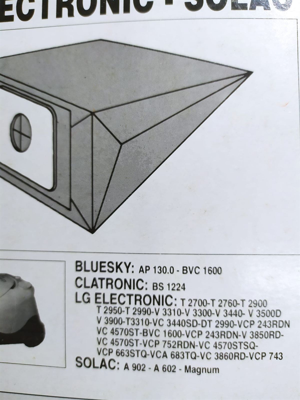 BOLSA ASPIRADOR BLUESKI, CLATRONIC, LG, SOLAC, PAQUETE 5 BOLSAS PAPEL, VER FOTO MODELOS MARCAS,  F-667 - Imagen 2