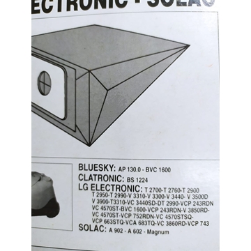 BOLSA ASPIRADOR BLUESKI, CLATRONIC, LG, SOLAC, PAQUETE 5 BOLSAS PAPEL, VER FOTO MODELOS MARCAS,  F-667 - Imagen 2