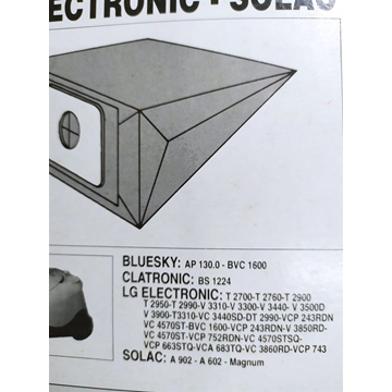 BOLSA ASPIRADOR BLUESKI, CLATRONIC, LG, SOLAC, PAQUETE 5 BOLSAS PAPEL, VER FOTO MODELOS MARCAS, KIT 2 PAQUETES,  F-667 - Imagen 2