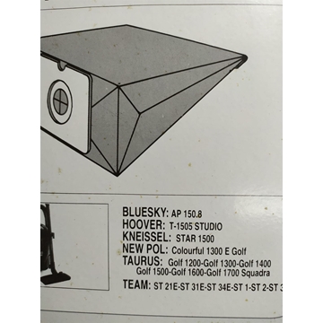 BOLSA ASPIRADOR BLUESKI, HOOVER, KNEISSEL, NEW POOL, TAURUS, TEAM, PAQUETE 5 BOLSAS PAPEL, VER FOTO MODELOS MARCAS,  F-645 - Imagen 2