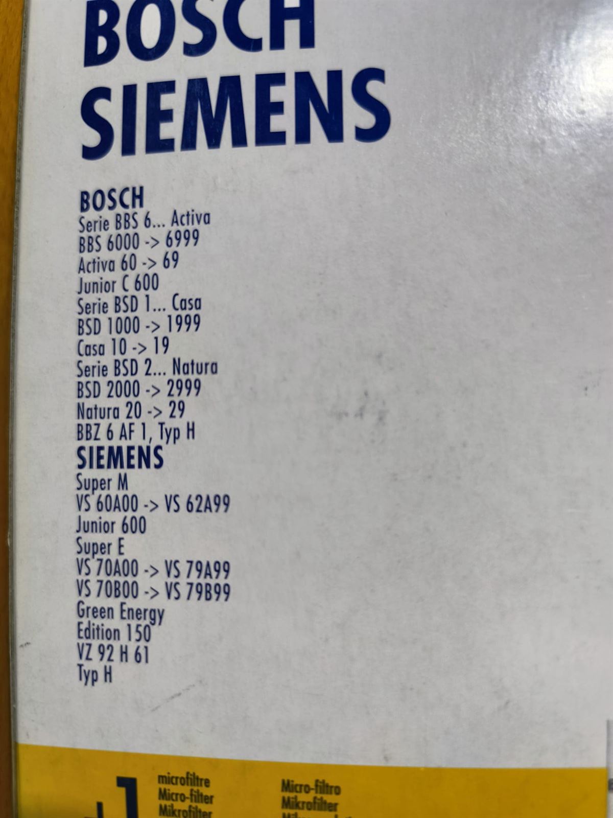 BOLSA ASPIRADOR BOSCH, SIEMENS, CAJA 6 BOLSAS, VER FOT MODELOS, SI201-CW - Imagen 2