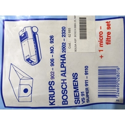 BOLSA ASPIRADOR BOSCH, SIEMENS, KRUPS, CAJA 10 BOLSAS+1 FILTRO, CARTON 86/94/110, DIAMETRO 49MM, 62685 - Imagen 1