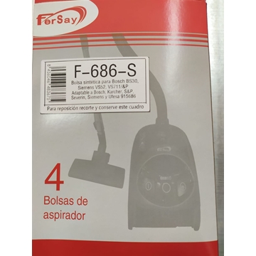 BOLSA ASPIRADOR BOSCH, SIEMENS, UFESA,  CAJA 4 BOLSAS, RECAMBIO ALTERNATIVO, VER FOTO MODELOS, F-686-S - Imagen 1