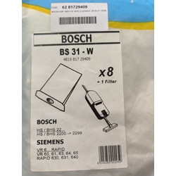 BOLSA ASPIRADOR BOSCH, SIEMENS, VER MODELOS FOTO, PAQUETE 8 BOLSAS+1FILTRO, RECAMBIO ALTERNATIVO,   00460446 - Imagen 1
