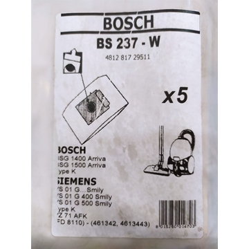 BOLSA ASPIRADOR BOSCH, SIEMENS, WHIRLPOOL, INDESIT, CAJA 5 BOLSAS, RECAMBIO ALTERNATIVO, VER FOTO MARCAS Y MODELOS,   BS237W, 481281729511,00468265 - Imagen 1