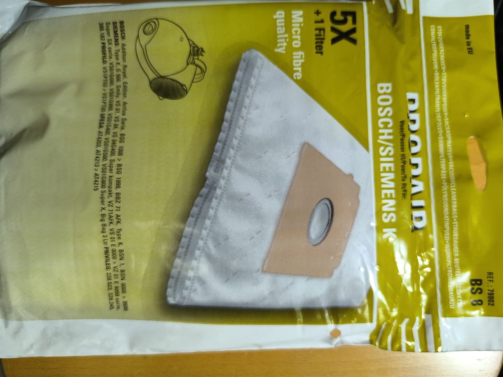 BOLSA ASPIRADOR BOSCH, UFESA, SIEMENS, CAJA 5 BOLSA SINTETICA,  7953750025A - Imagen 1