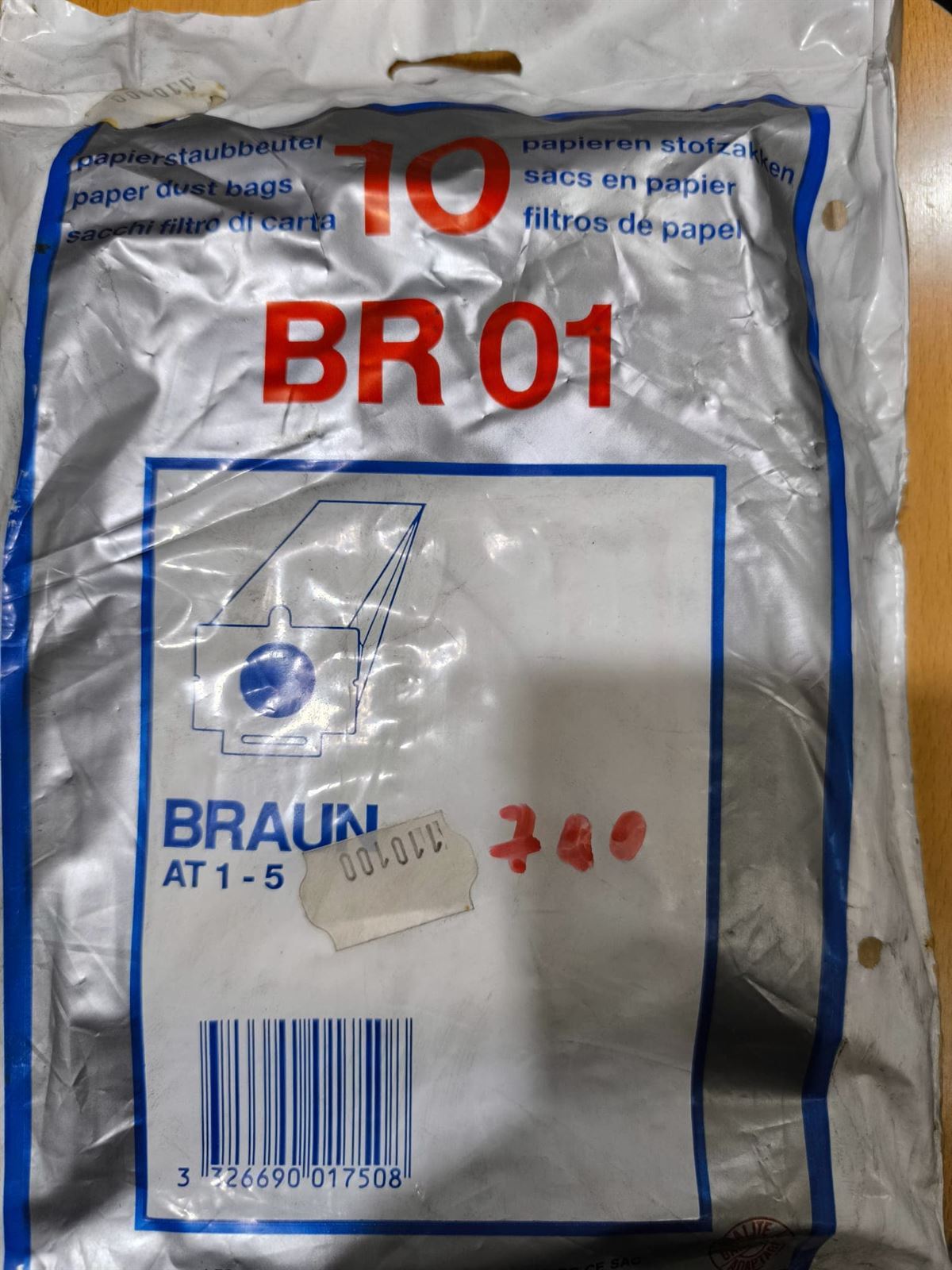 BOLSA ASPIRADOR BRAUN, BRAUN 700, BOLSAS PAPEL, CARTON 150/142/125/95/70 MM, PAQUETE 5 BOLSAS, AT1.2.3.4 - Imagen 1