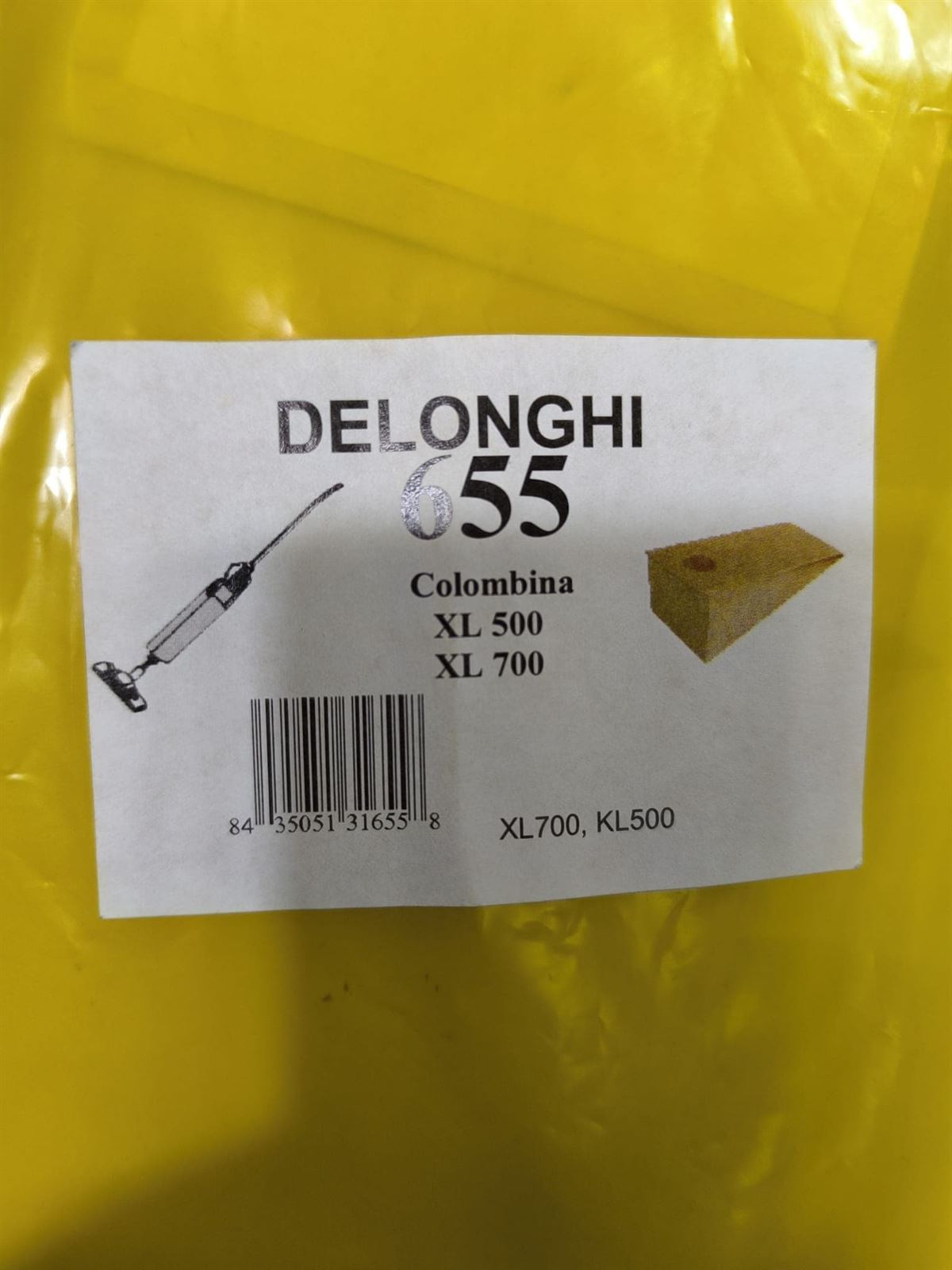 BOLSA ASPIRADOR DELONGHI COLOMBINA, ESCOBA, XL500,XL700, CAJA 5 BOLSAS PAPEL, CARTON 79MM, DIAMETRO 34MM, 655 - Imagen 1