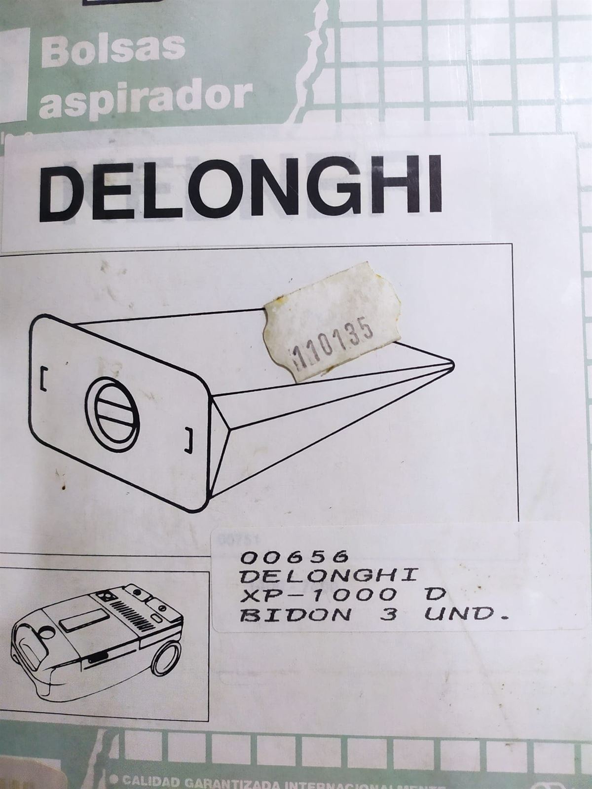 BOLSA ASPIRADOR DELONGHI, XP1000, PAQUETE 3 BOLSAS PAPEL, RECAMBIO ALTERNATIVO, KIT 3 CAJAS,  110135 - Imagen 1