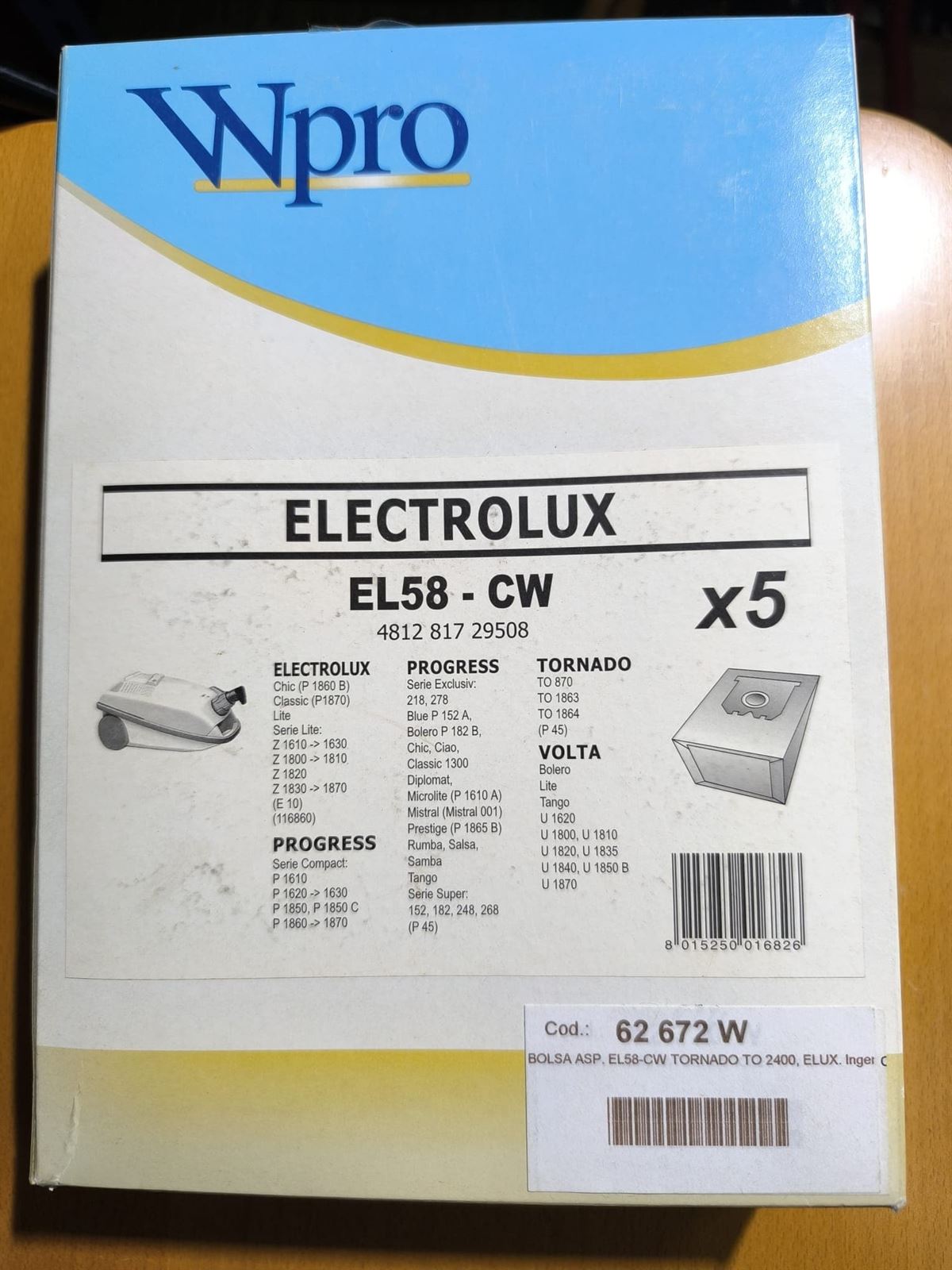 BOLSA ASPIRADOR ELECTROLUX, CAJA 5 BOLSAS, VER FOTO MARCAS Y MODELOS,   EL58-CW - Imagen 1