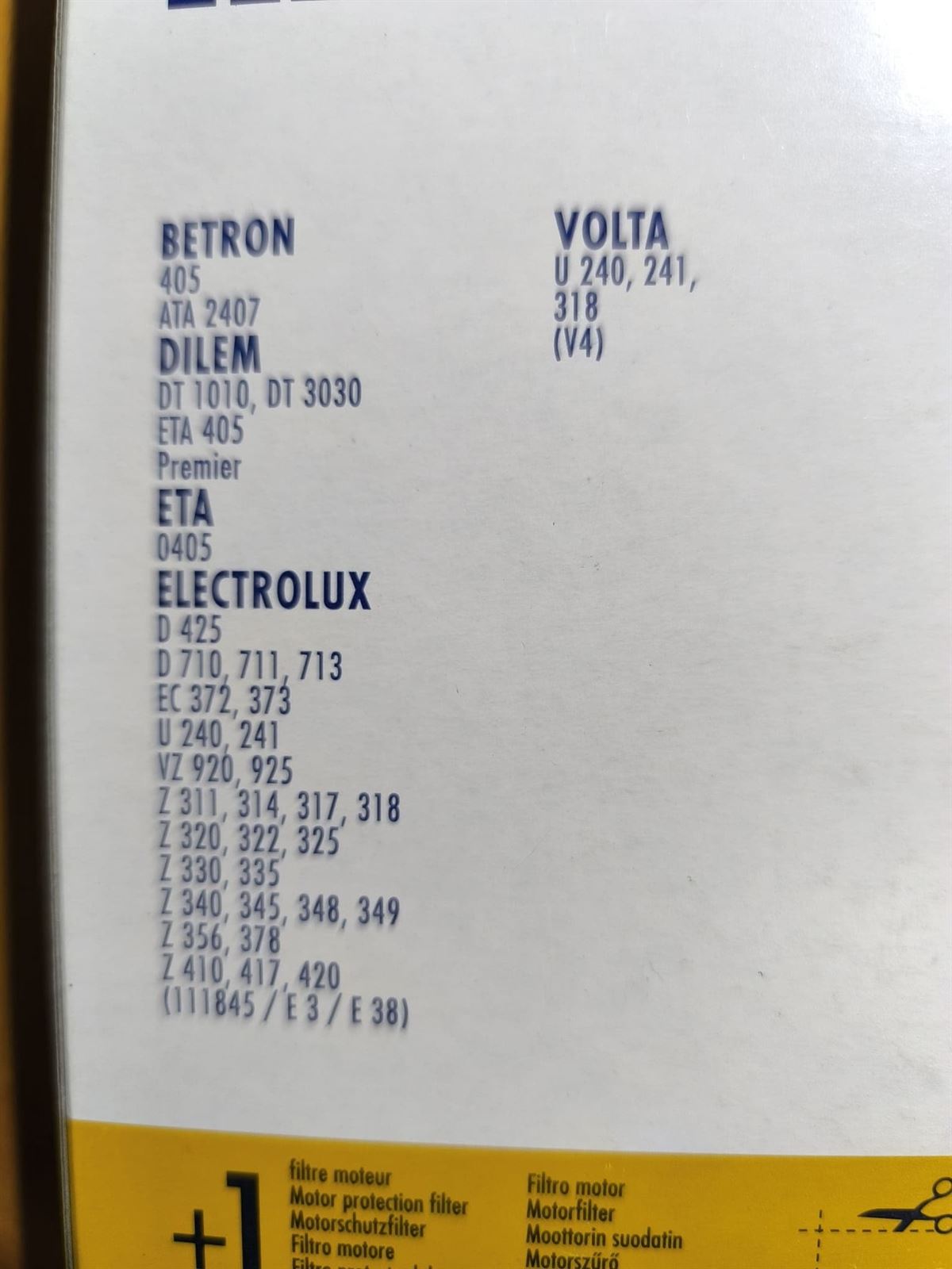 BOLSA ASPIRADOR ELECTROLUX, CAJA 7 BOLSAS+1FILTRO, VER FOTO MODELOS COMPATIBLES, EL59-CW - Imagen 2