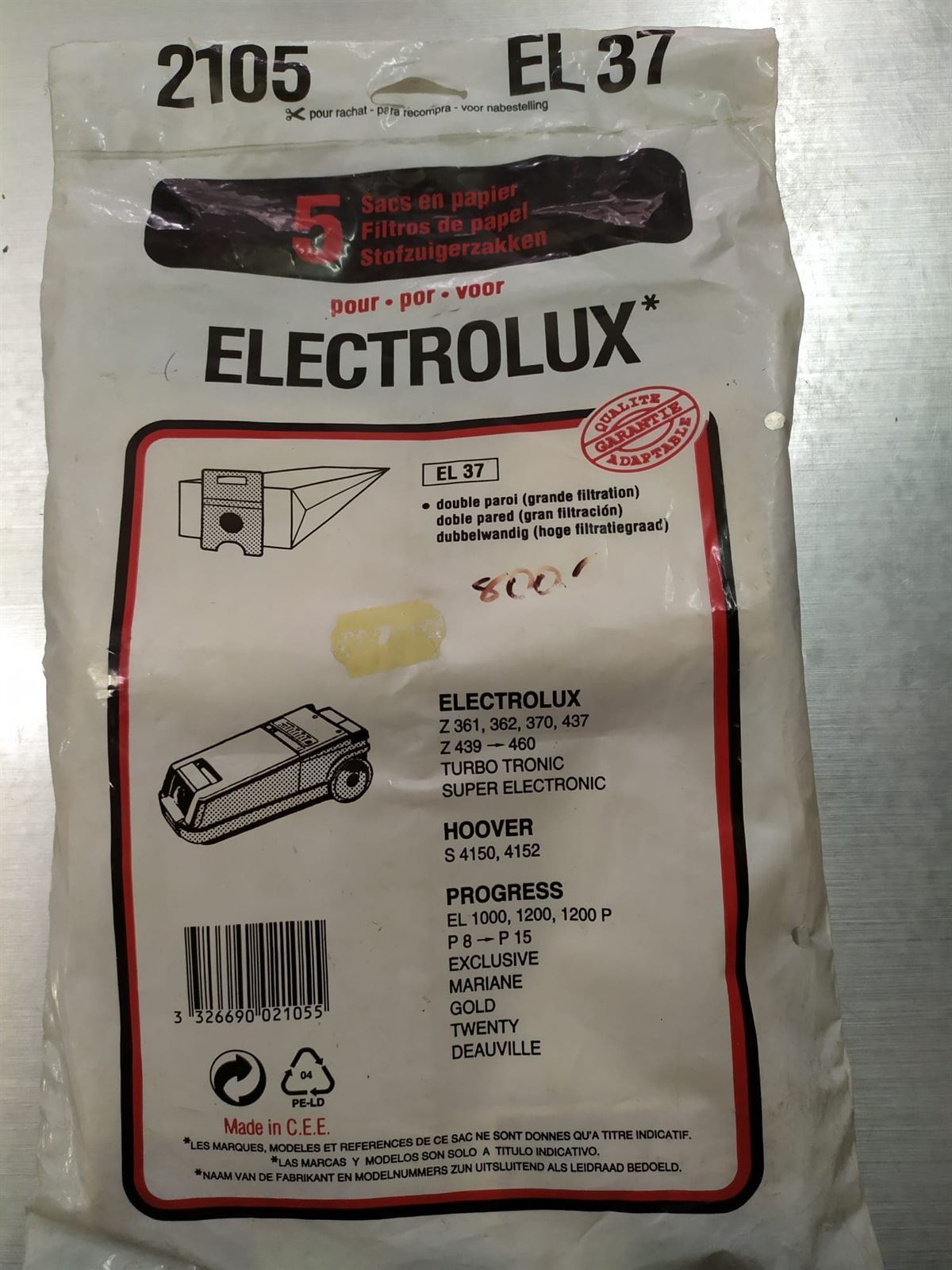 BOLSA ASPIRADOR ELECTROLUX, HOOVER, PROGRESS, VER MODELOS FOTO, PAQUETE 5 BOLSAS, RECAMBIO ALTERNATIVO, 2105 - Imagen 1