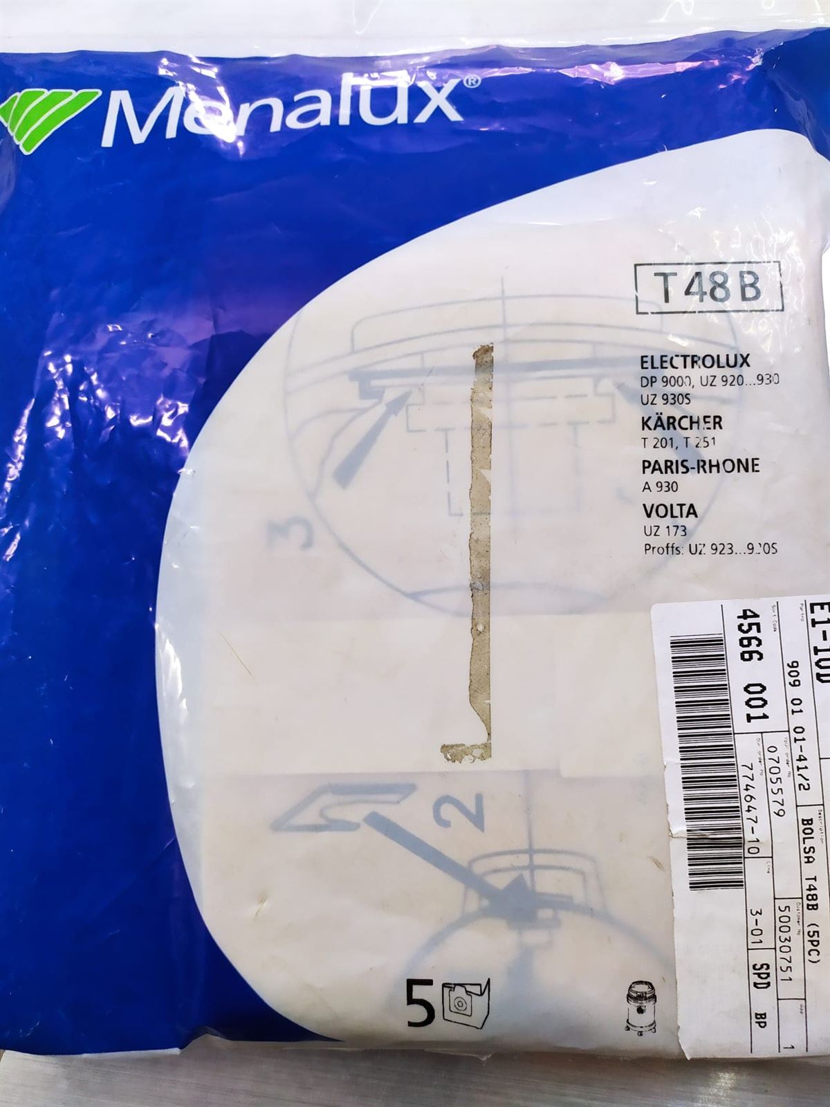 BOLSA ASPIRADOR ELECTROLUX, KARCHER, VOLTA, PAQUETE 5 BOLSAS, RECAMBIO ORIGINAL, 9090101412 - Imagen 2