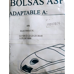 BOLSA ASPIRADOR ELECTROLUX, MODELOS FOTO, LUX DP 9000, PAQUETE 10 BOLSAS, RECAMBIO ALTERNATIVO, 7501810696 - Imagen 1
