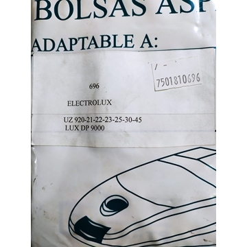 BOLSA ASPIRADOR ELECTROLUX, MODELOS FOTO, LUX DP 9000, PAQUETE 10 BOLSAS, RECAMBIO ALTERNATIVO, 7501810696 - Imagen 1
