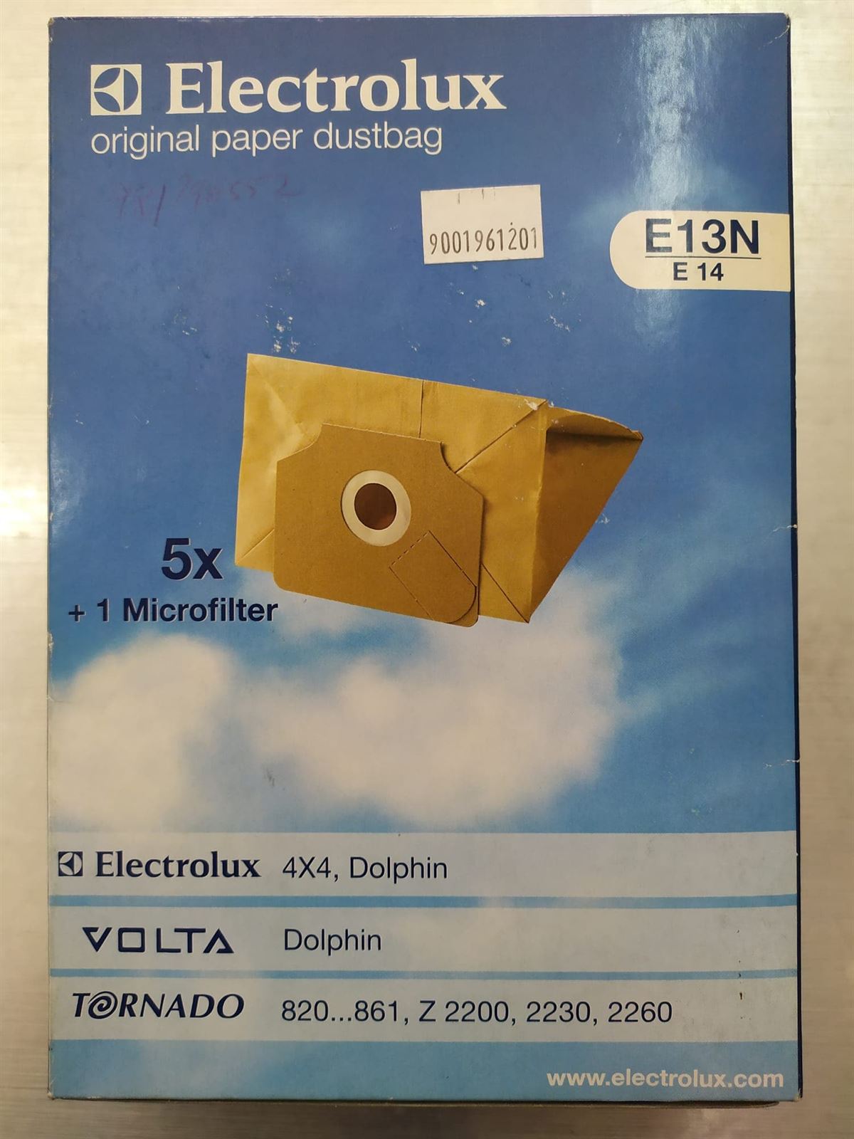 BOLSA ASPIRADOR ELECTROLUX, PAQUETE 5 BOLSAS+FILTRO MOTOR, RECAMBIO ORIGINAL, E13N,  9001961201 - Imagen 1