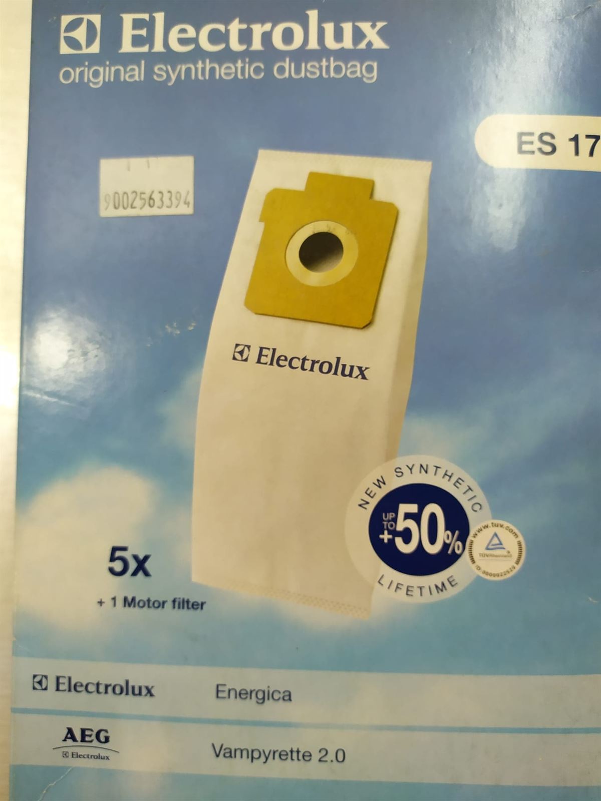 BOLSA ASPIRADOR ELECTROLUX, PAQUETE 5 BOLSAS+FILTRO MOTOR, RECAMBIO ORIGINAL, ES17, 9002563394 - Imagen 1