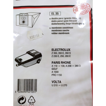 BOLSA ASPIRADOR ELECTROLUX, PARIS RHONE, VOLTA, VER MODELOS FOTO, PAQUETE 10 BOLSAS, RECAMBIO ALTERNATIVO, 110156 - Imagen 2