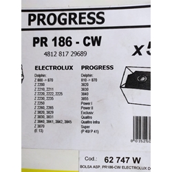 BOLSA ASPIRADOR ELECTROLUX, PROGRESS, PAQUETE 5 BOLSAS PAPEL, VER MARCAS MODELOS FOTO, RECAMBIO ALTERNATIVO,  PR186-CW - Imagen 1