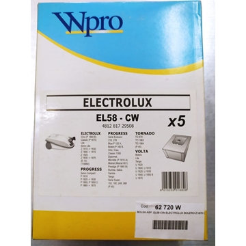 BOLSA ASPIRADOR ELECTROLUX, PROGRESS, TORNADO, VER MODELOS FOTO, PAQUETE 5 BOLSAS, RECAMBIO ALTERNATIVO, EL58CW - Imagen 1
