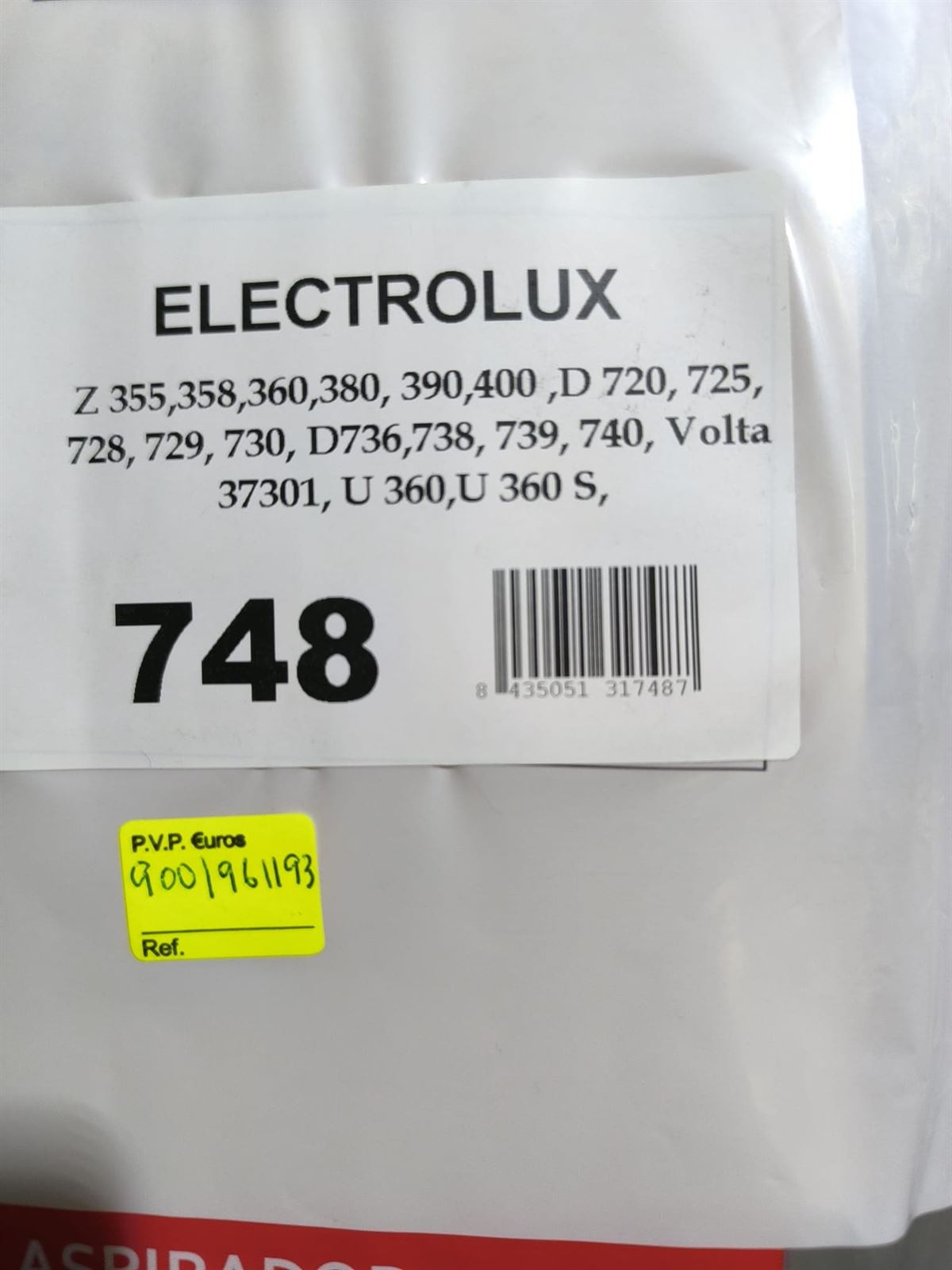 BOLSA ASPIRADOR ELECTROLUX, RECAMBIO ALTERNATIVO, CAJA 5 BOLSAS, CARTON 175X135/155MM, 9001961193 - Imagen 1