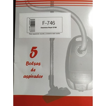 BOLSA ASPIRADOR ELECTROLUX, ROYAL D780, PAQUETE 5 BOLSAS PAPEL, VER MODELOS FOTO, RECAMBIO ALTERNATIVO, F-746,   E12 - Imagen 1