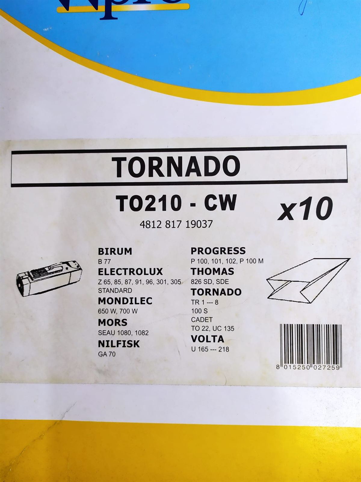 BOLSA ASPIRADOR ELECTROLUX, TORNADO, VER MODELOS MARCAS FOTO, PAQUETE 10 BOLSAS, RECAMBIO ALTERNATIVO, TO210-CW - Imagen 1