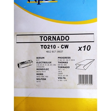 BOLSA ASPIRADOR ELECTROLUX, TORNADO, VER MODELOS MARCAS FOTO, PAQUETE 10 BOLSAS, RECAMBIO ALTERNATIVO,  TO210-CW - Imagen 1