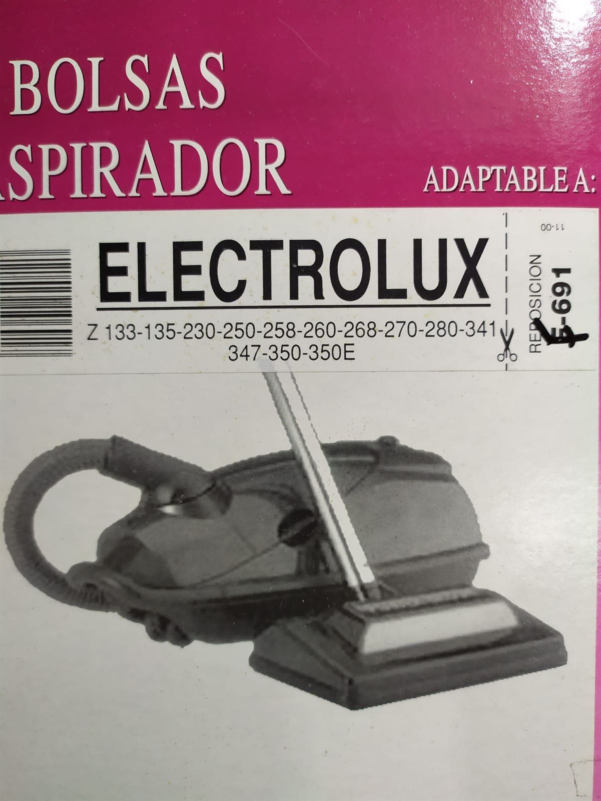 BOLSA ASPIRADOR ELECTROLUX, Z133,  PAQUETE 5 BOLSAS PAPEL, VER MODELOS FOTO, RECAMBIO ALTERNATIVO, F-691 - Imagen 1