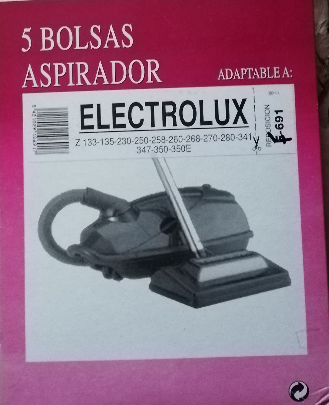 BOLSA ASPIRADOR ELECTROLUX Z133, Z135, Z230 HASTA Z350E, PAQUETE 5 BOLSAS,  F-691 - Imagen 2