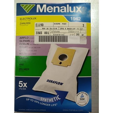 BOLSA ASPIRADOR ELECTROLUX, ZANUSSI, PAQUETE 5 BOLSAS+FILTRO MOTOR, RECAMBIO ORIGINAL, 1942,  9001670778 - Imagen 1