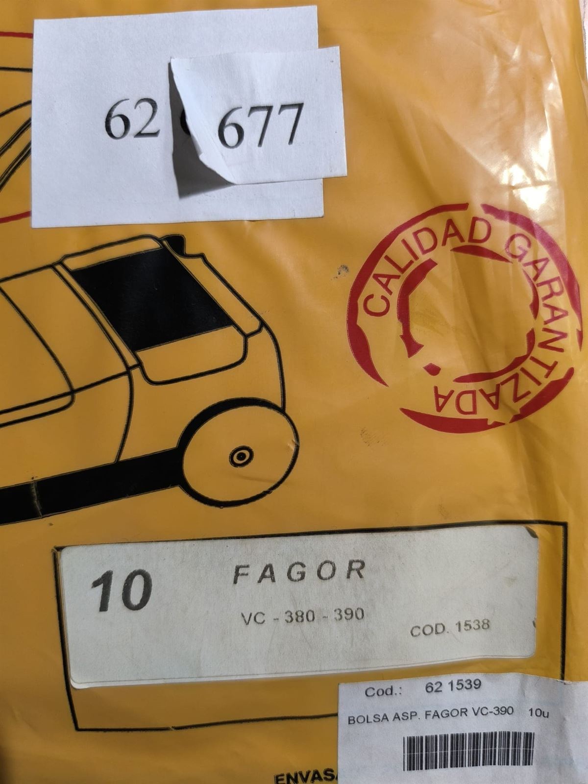 BOLSA ASPIRADOR FAGOR, CAJA 10 BOLSAS PAPEL, CARTON 109MM, DIAMETRO 55MM, 621539 - Imagen 1