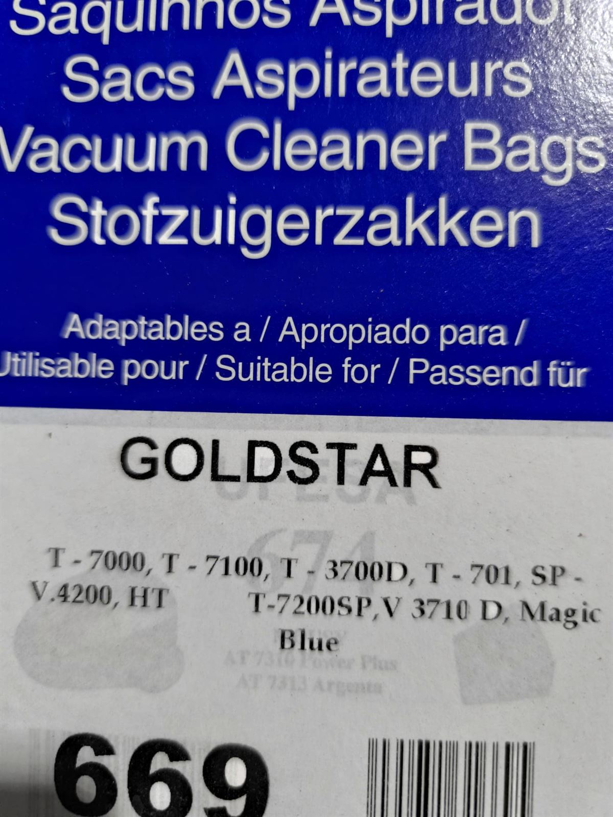 BOLSA ASPIRADOR GOLSTAR, T7000,T7100,T3700D,T701,SPV4200, CARTON 100/109/112MM, CAJA 5 UNIDADES, T7000 - Imagen 1