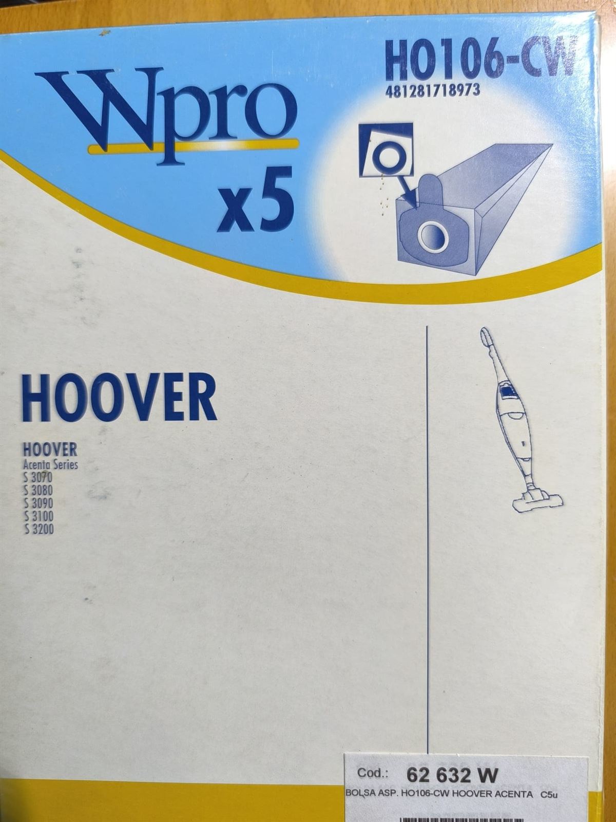 BOLSA ASPIRADOR HOOVER, ACENTA, CAJA 5 BOLSAS,   HO106-CW - Imagen 1