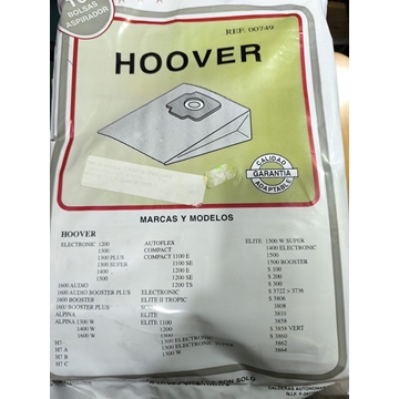 BOLSA ASPIRADOR HOOVER, CAJA 10 BOLSAS PAPEL, CARTON 120/108MM, DIAMETRO 59MM, 749 - Imagen 1