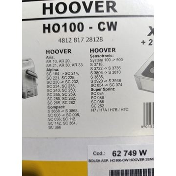 BOLSA ASPIRADOR HOOVER, CAJA 4 BOLSAS+2FILTROS, VER FOTO MODELOS COMPATIBLES, 62749W - Imagen 2