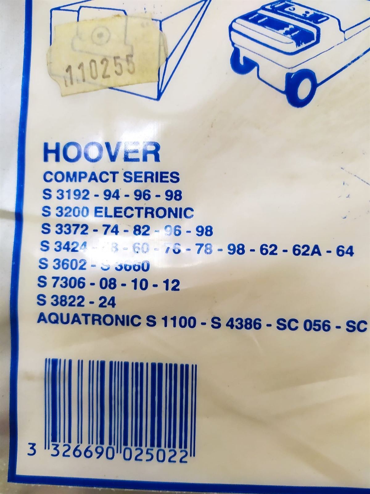 BOLSA ASPIRADOR HOOVER COMPACT, VER FOTO MODELOS, CAJA 10 BOLSAS PAPEL, RECAMBIO ALTERNATIVO,   110255 - Imagen 2